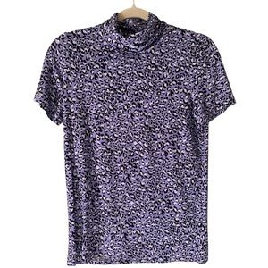 Purple Leopard Cheetah Spandex Turtleneck Top Animal Print Tyler Boe Tight Fit